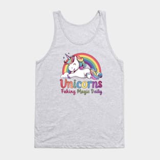 Funny Unicorn - Faking Magic Daily - Sarcastic Mom Tank Top